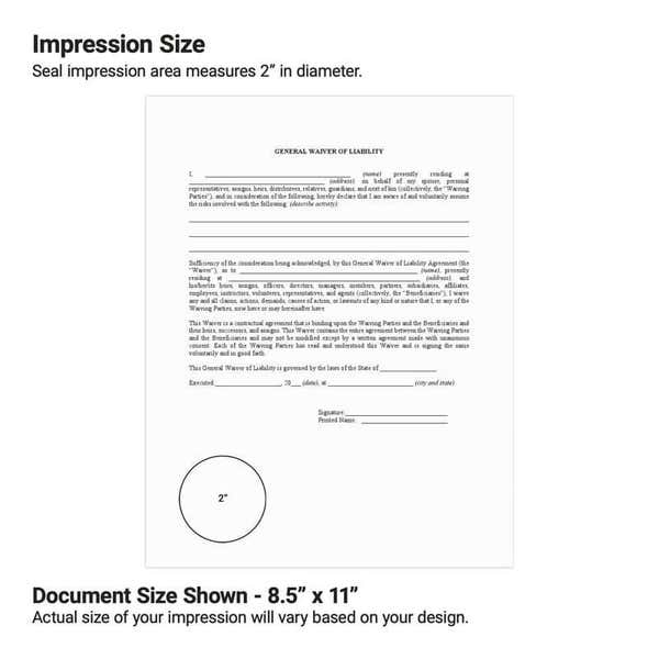 The embosser seal size shown on a standard document