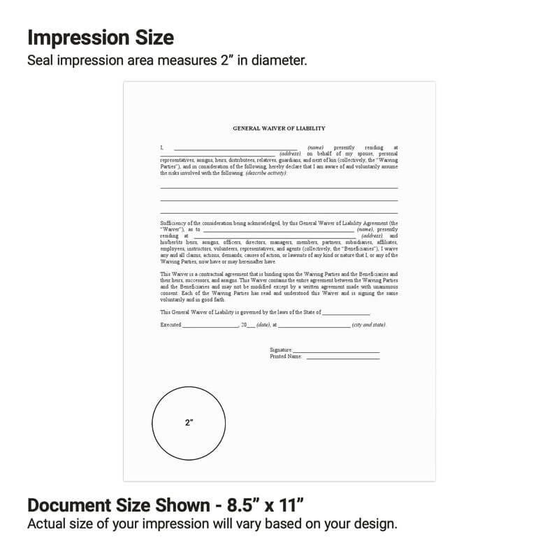 The embosser seal size shown on a standard document