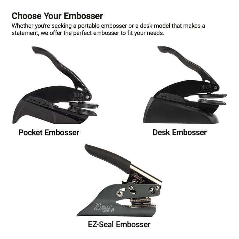 Pocket, desk, and EZ-Seal embossers for notary and architect seals.  