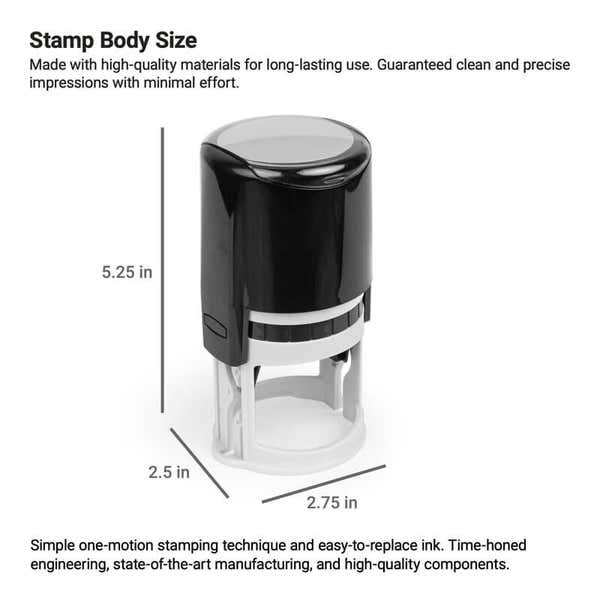 An infographic showing the stamp body size and dimensions