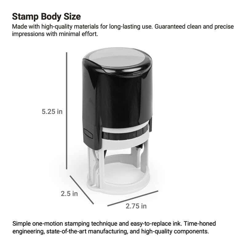 An infographic showing the dimensions of the self-inking stamp body