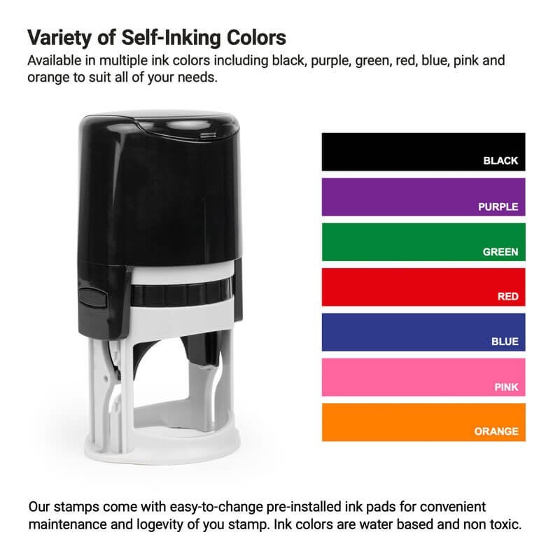 7 colors to choose from for your self-inking stamp. 