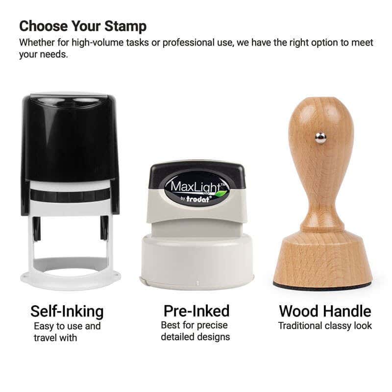 The self-inking, pre-inked, and wood-handled stamp bodies