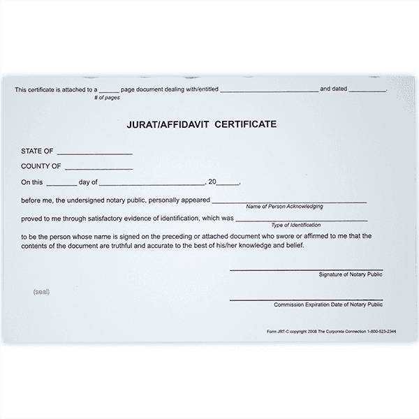 Jurat/Affidavit Notary Certificates