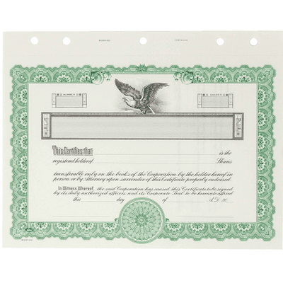 GOES KG2 Blank Corporate Stock Certificates  - alternate view