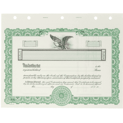 GOES KG2 Blank Corporate Stock Certificates - alternate view