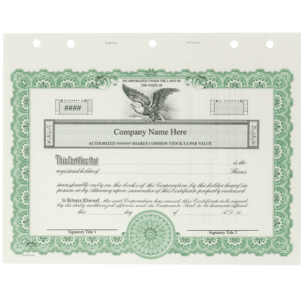 GOES KG2 Corporate Stock Certificates | Quantity 20 or More
