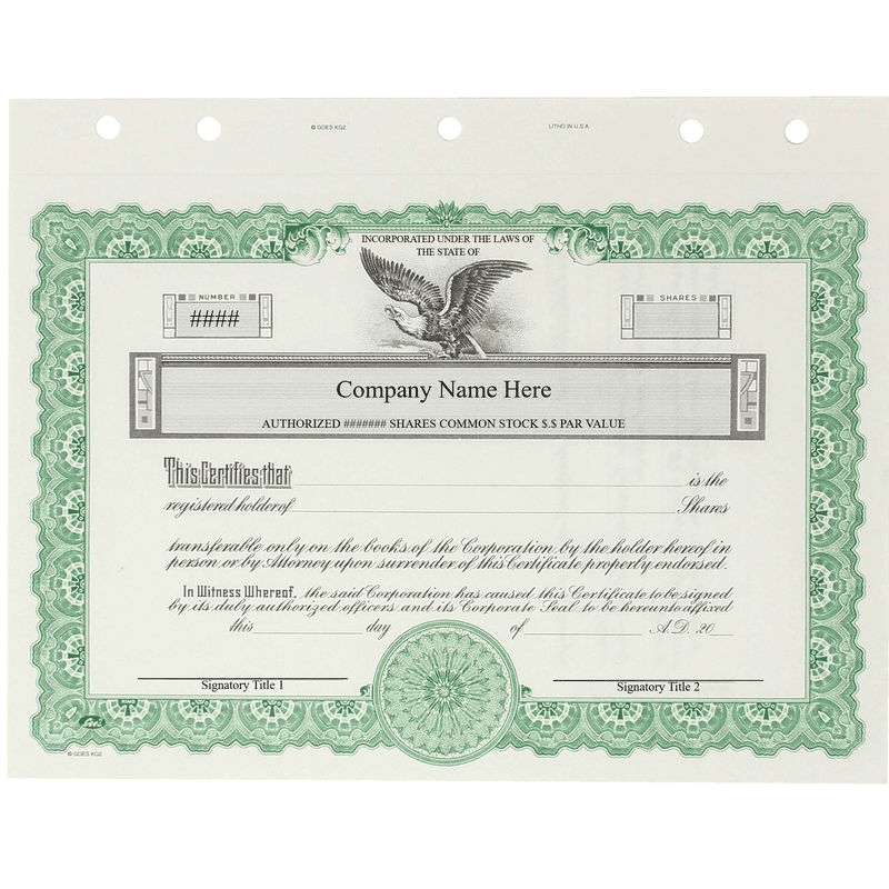 GOES KG2 Corporate Stock Certificates | Quantity 20 or More