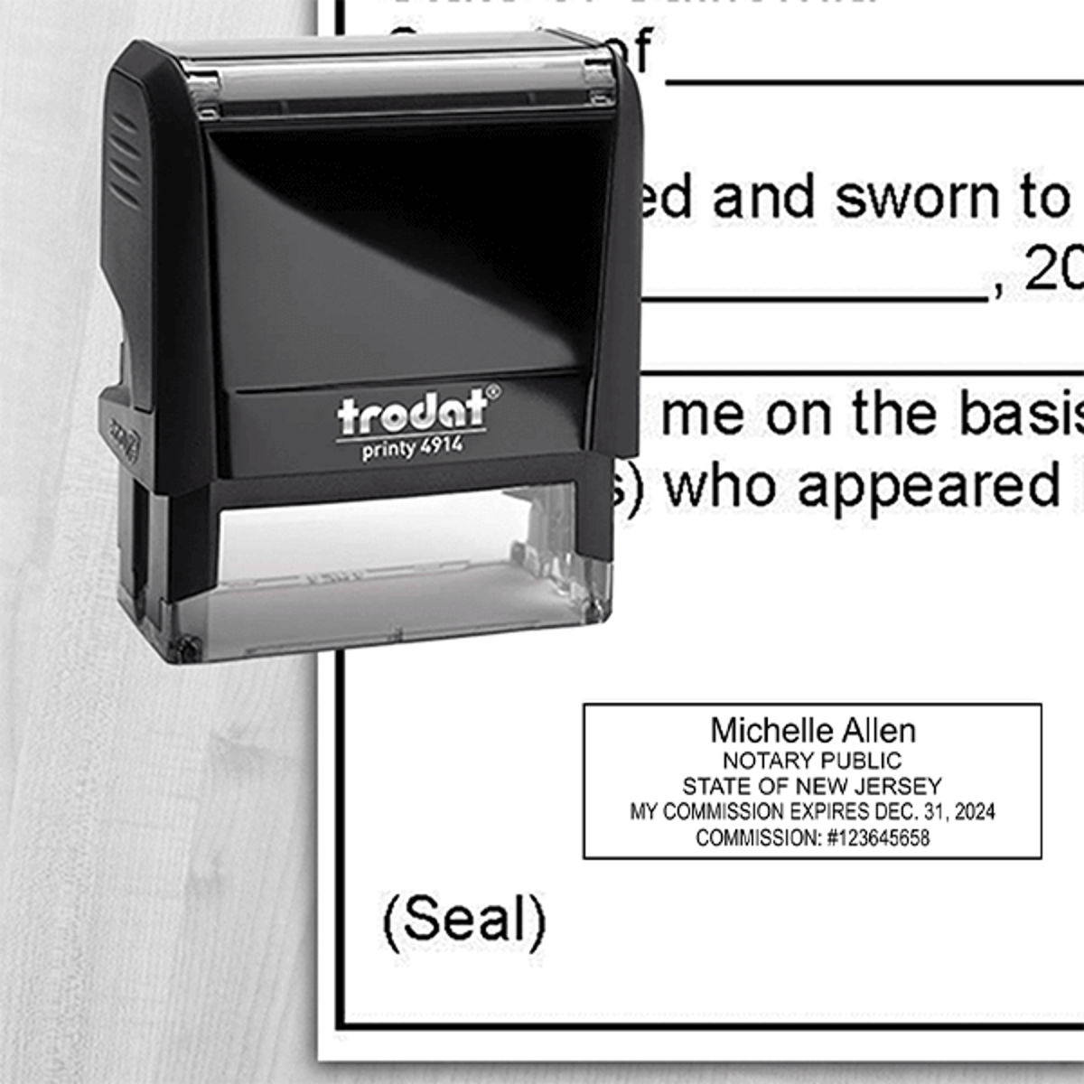 An example of the New Jersey Notary stamp on a document