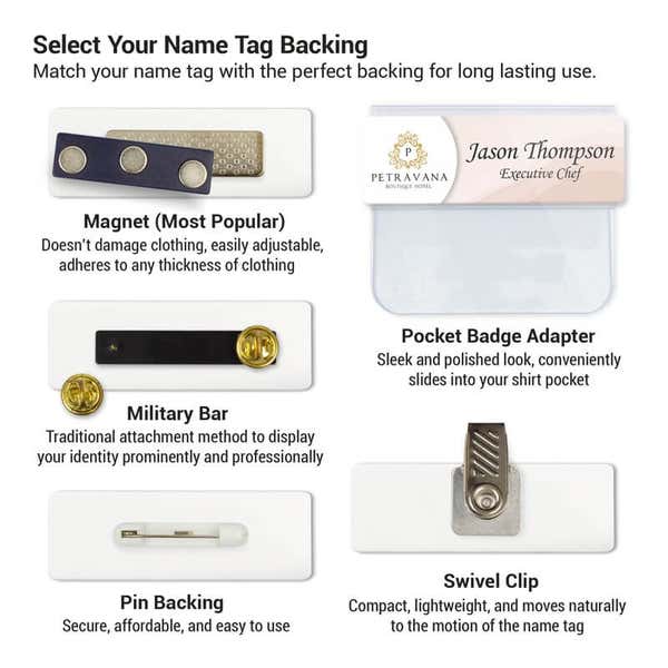 Infographic for selecting your name tag backing
