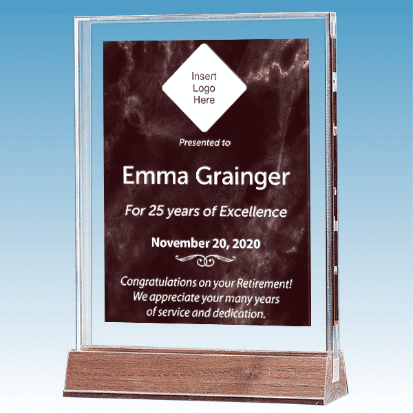 Retirement Recognition Marble Ruby Acrylic Award 