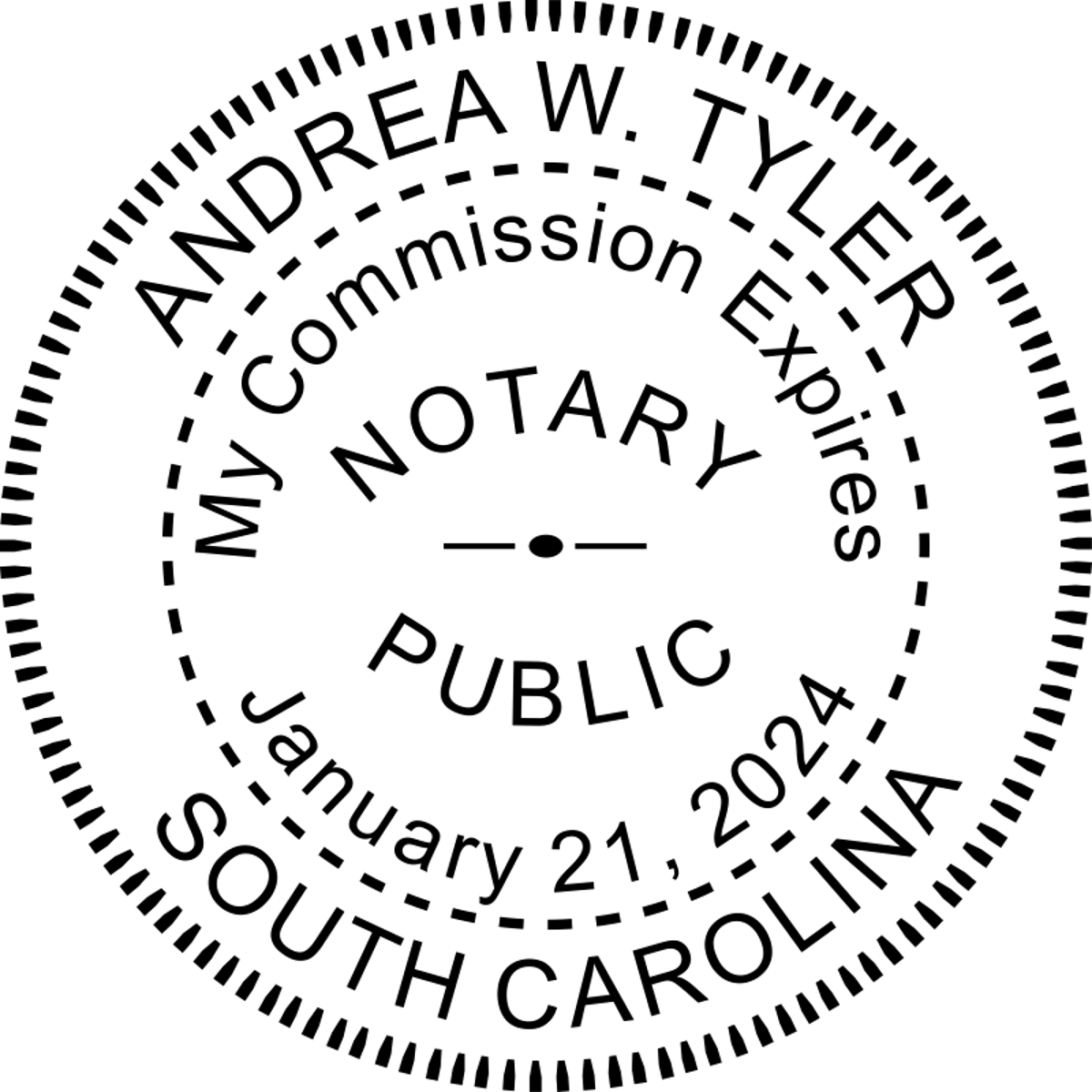 The impression from the South Carolina Notary With Expiration Date Round Stamp