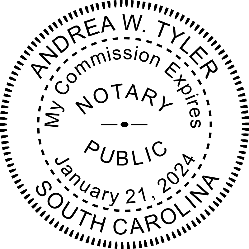 The impression from the South Carolina Notary With Expiration Date Round Stamp