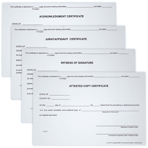 Witness, Acknowledgement, Attest, and Jurat - Set of 4 Notary Certificates