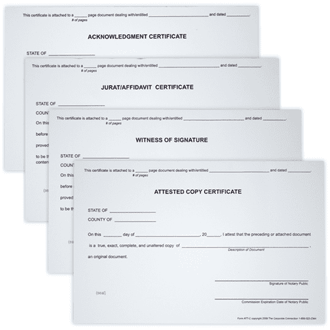 Witness, Acknowledgement, Attest, and Jurat - Set of 4 Notary Certificates