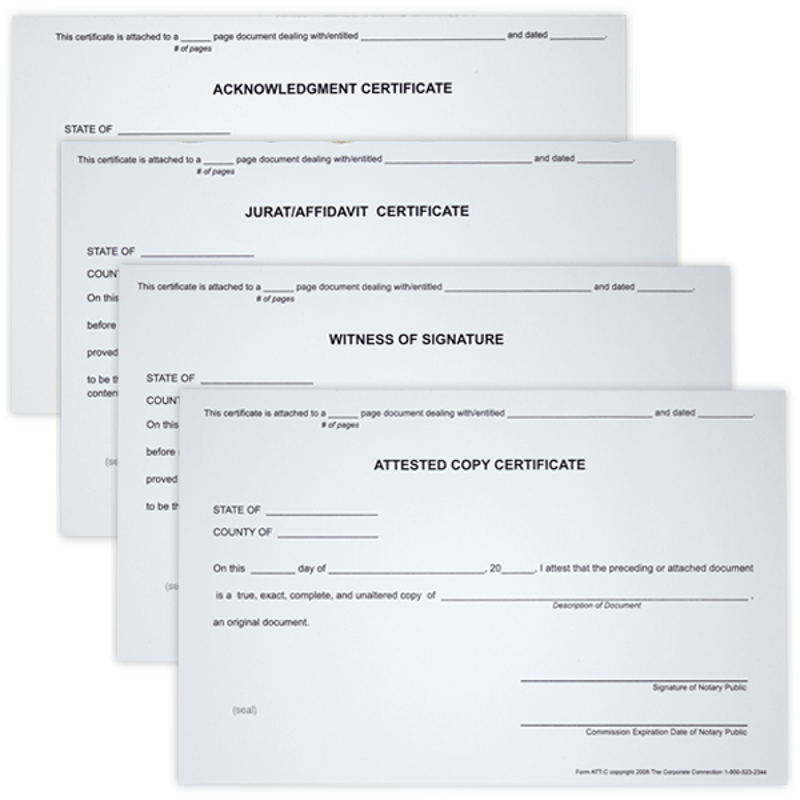 Witness, Acknowledgement, Attest, and Jurat - Set of 4 Notary Certificate Pads