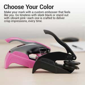 Pink and black desk embosser color options