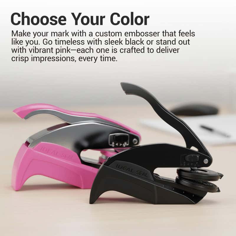 Pink and black desk embosser color options
