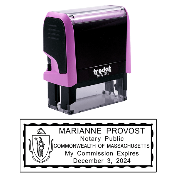 Massachusetts Pink Rectangle Notary Stamp